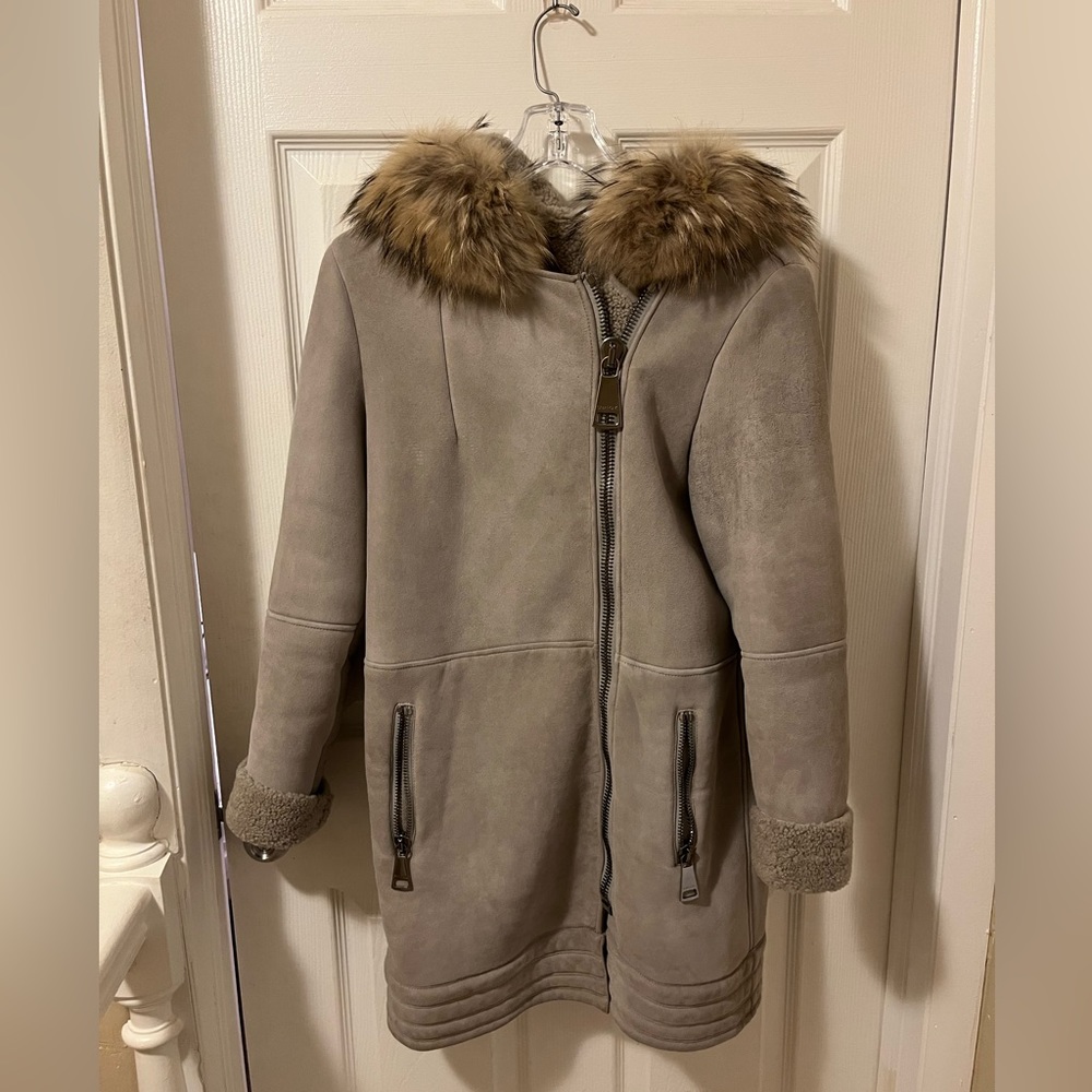 Sam-Rone Paris Coat Size 38 Shearling, Suede, with Mink Fur Trim
